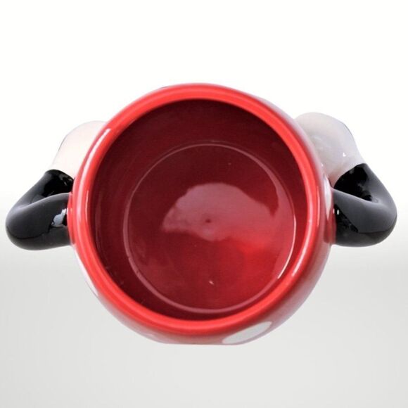 Mickey Mouse Mug Coffee Cup Disney Polka Dot Double Arms/Handle Red Black 16oz. - Picture 5 of 7
